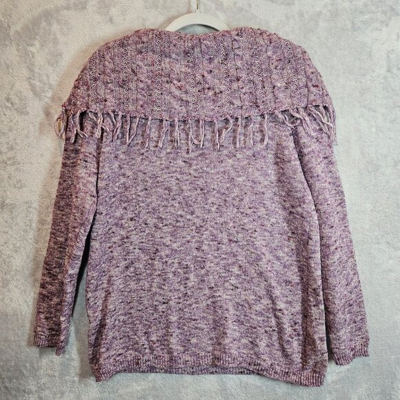 Colette Marled Knit Fringe Cowl Womens XL Purple Sweater Career career Preppy - Picture 8 of 10